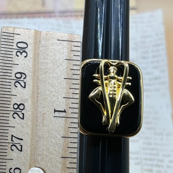 Bronzallure Large Black Lucky Cricket Symbol Ring Made in Italy 18K Gold Plate - Picture 2 of 11